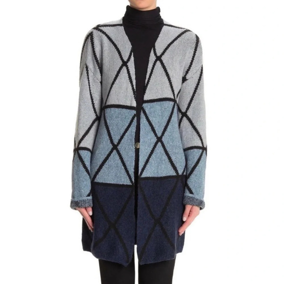 Joseph A Ombré Grid Knit Cardigan Sweater Jacket - Picture 3 of 8